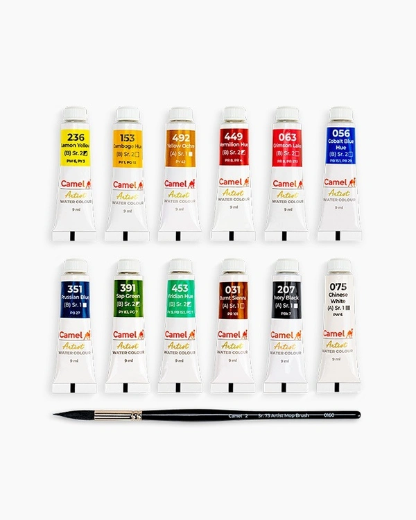 Camel  Artist  Water  Colours  Assorted  pack  of  tubes,  12  shades  in  9  ml 