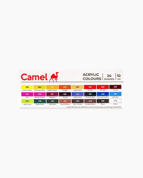 Camel  Acrylic  Colours  Assorted  pack  of  24  shades  in  10  ml 