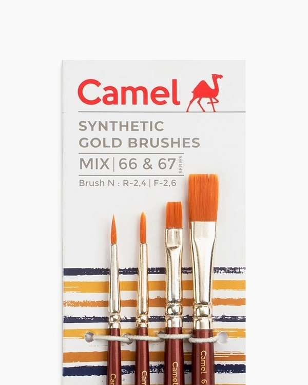 Camel  Synthetic  Gold  Brushes  Assorted  pack  of  4  brushes,  Round  -  Series  66  &  Flat  -  Series  67 