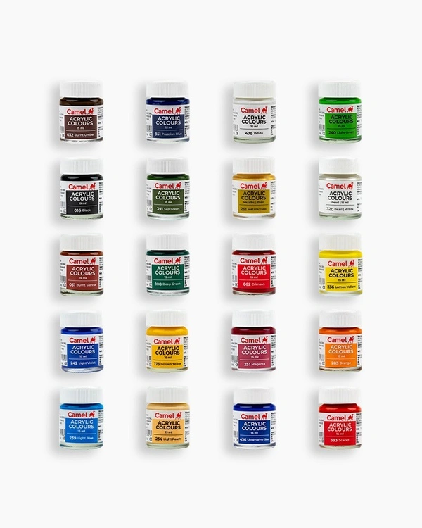Camel  Acrylic  Colours  Assorted  pack  of  20  shades  in  15  ml
