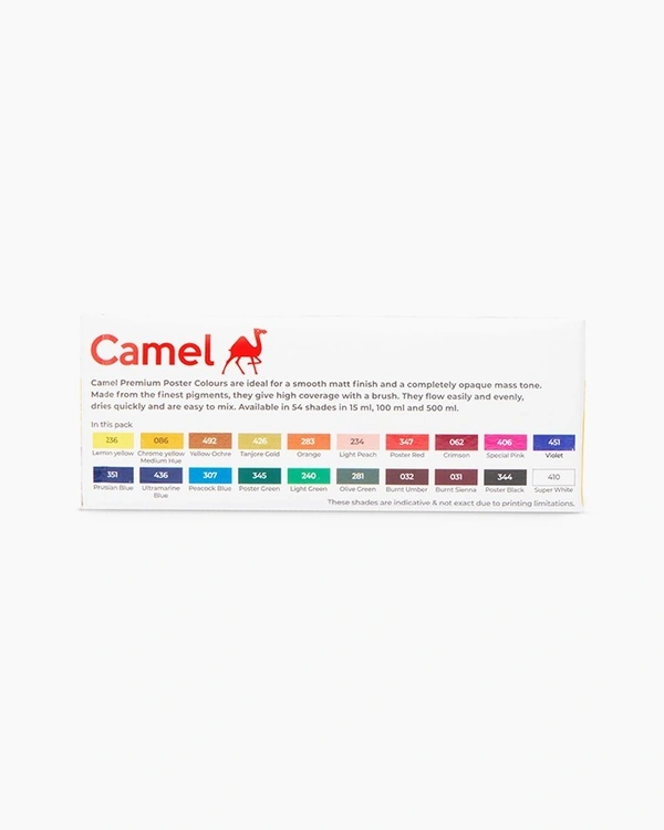 Camel  Premium  Poster  Colours  Assorted  pack  of  20  shades  in  15  ml  with  Brushes 