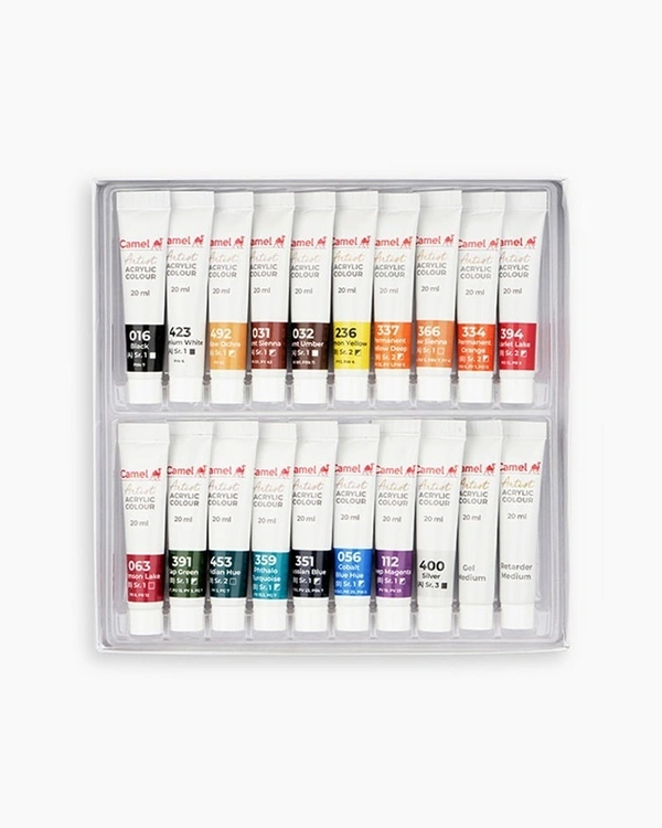 Camel  Artist  Acrylic  Colours  Assorted  pack  of  18  shades  in  20  ml