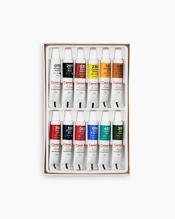 Camel  Artist  Water  Colours  Assorted  pack  of  tubes,  12  shades  in  5  ml