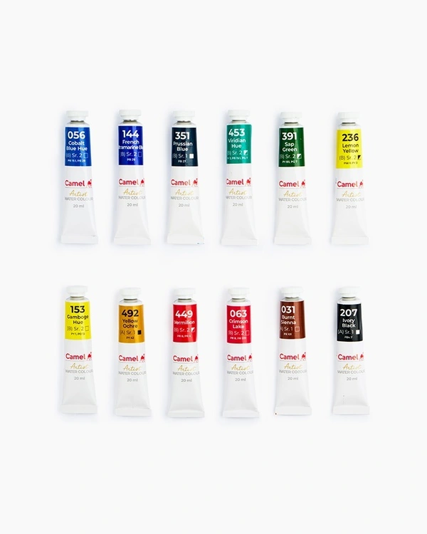 Camel  Artist  Water  Colours  Assorted  pack  of  tubes,  12  shades  in  20  ml 