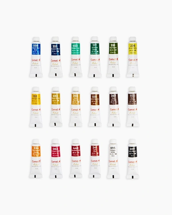Camel  Artist  Water  Colours  Assorted  pack  of  tubes,  18  shades  in  9  ml 