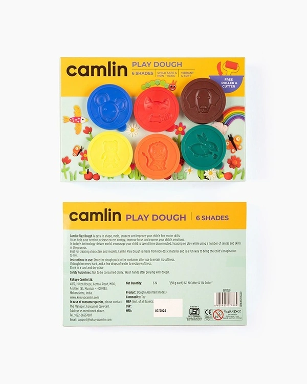 Camlin  Play  Dough  Assorted  pack  of  6  shades  in  50  g  with  Roller  Pin  and  Cutter 