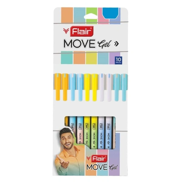 FLAIR Move Gel Pen Blue Ink, Set Of 10
