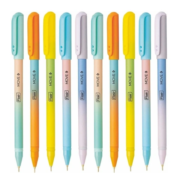 FLAIR Move Fine Tip Ball Pen |Blue Ink, Pack Of 10