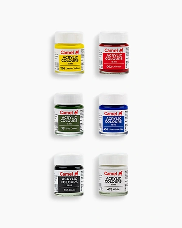 Camel  Acrylic  Colours  Assorted  pack  of  6  shades  in  10  ml