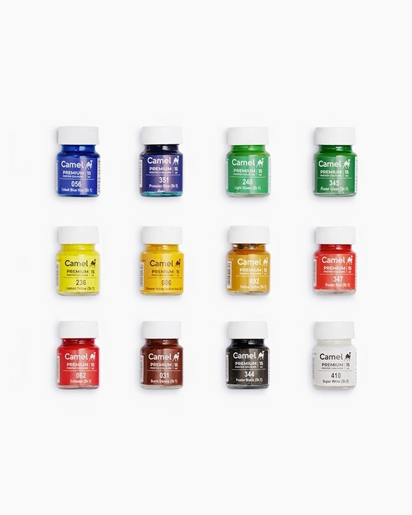 Camel  Premium  Poster  Colours  Assorted  pack  of  12  shades  in  15  ml