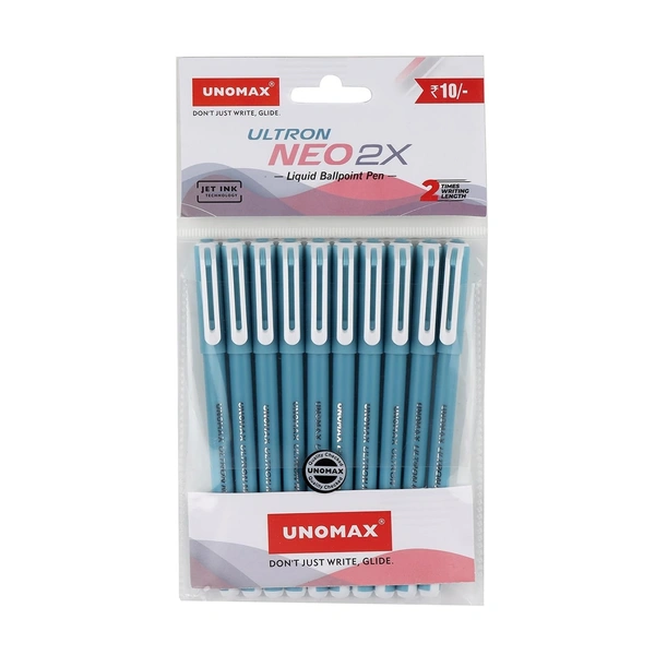 UNOMAX Ultron Neo 2x Ball Pen Pack of 10 (Blue) - Blue