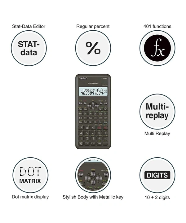 Casio FX-100MS 2nd Gen Non-Programmable Scientific Calculator, 300 Functions and 2-line Display