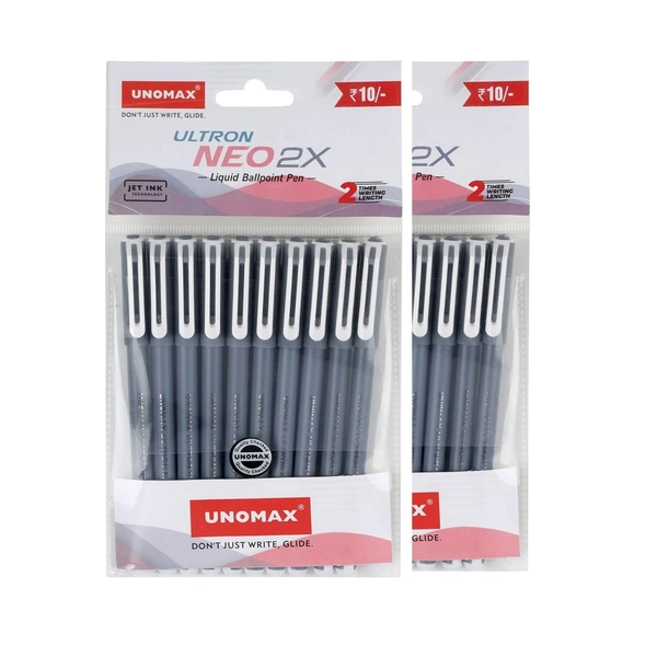 UNOMAX Ultron Neo 2x Ball Pen Pack of 10 ( Black)  - Black