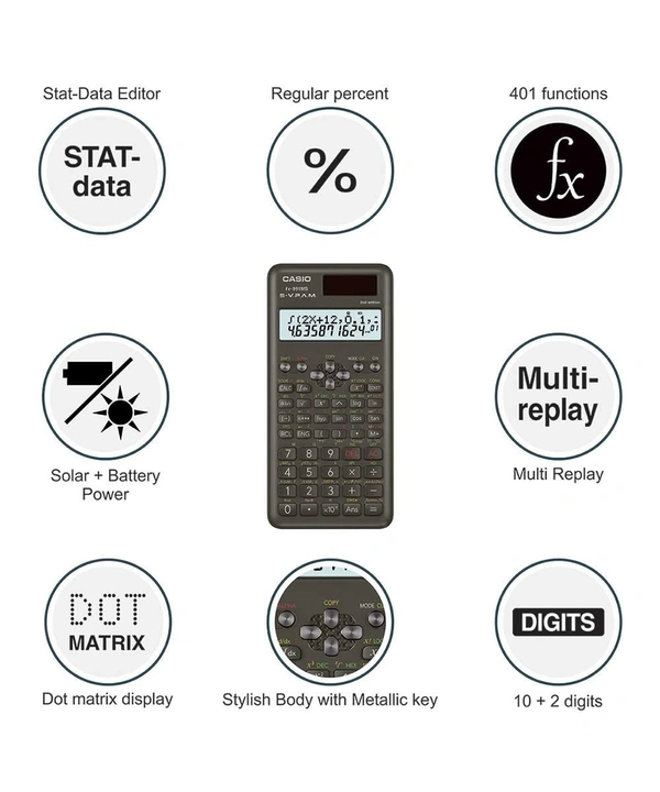  Casio FX-991MS 2nd Gen Non-Programmable Scientific Calculator, 401 Functions and 2-line Display