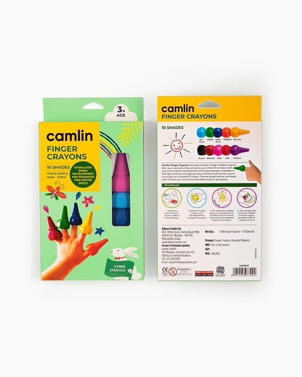 Camlin  Finger  Crayons  Assorted  pack  of  10  shades  with  Stencils 