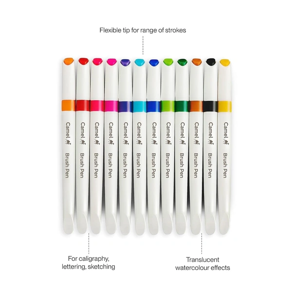  Camel Brush Pen 12 Shades, Bold - Assorted