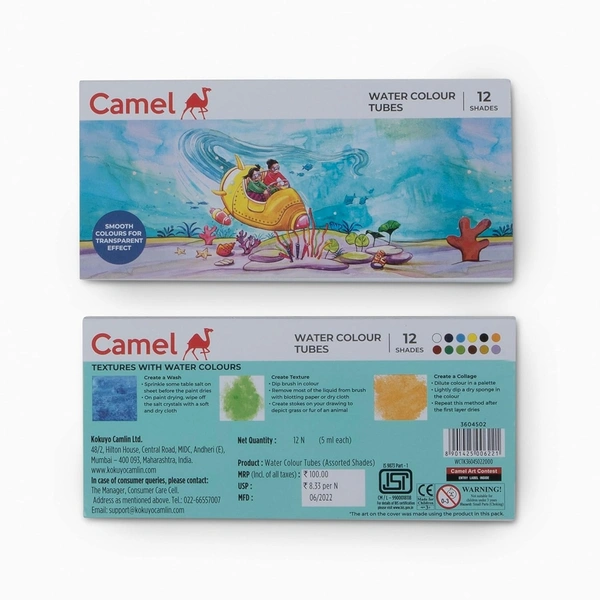  Camel Student Water Color Tube-5Ml Each,12 Shades,Multi