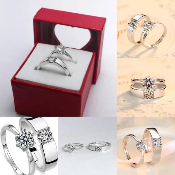 Silver Plated Couple Rings Set - Adjustable