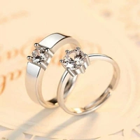 Silver Plated Couple Rings Set - Adjustable
