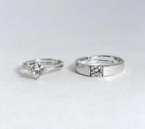 Silver Plated Couple Rings Set - Adjustable