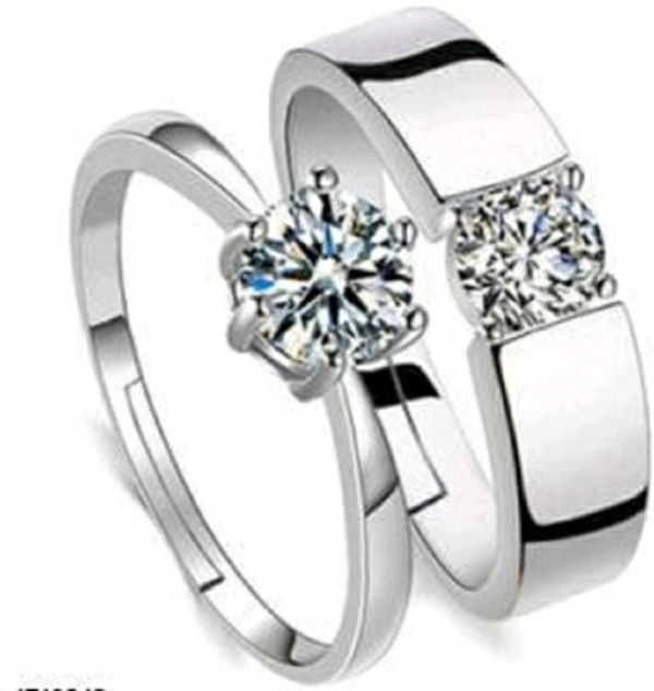 Silver Plated Couple Rings Set - Adjustable