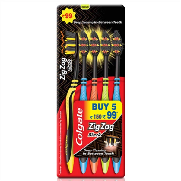 Colgate Zigzag Black Soft Toothbrush Pack Of 5