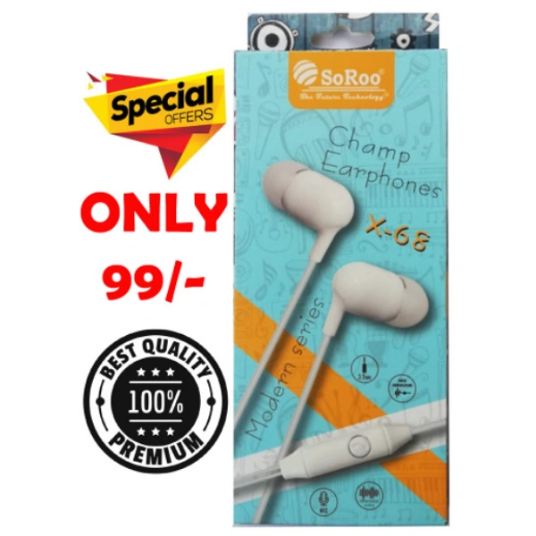 SoRoo Champ Earphones X68 High Bass