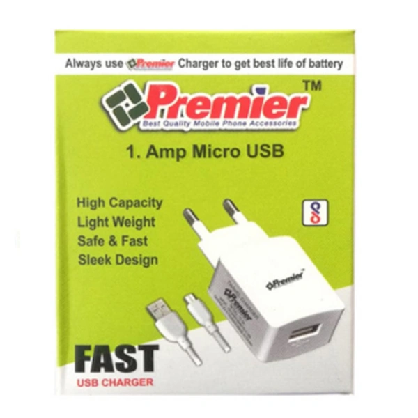 1Amp Single Port Charger With USB Cable White