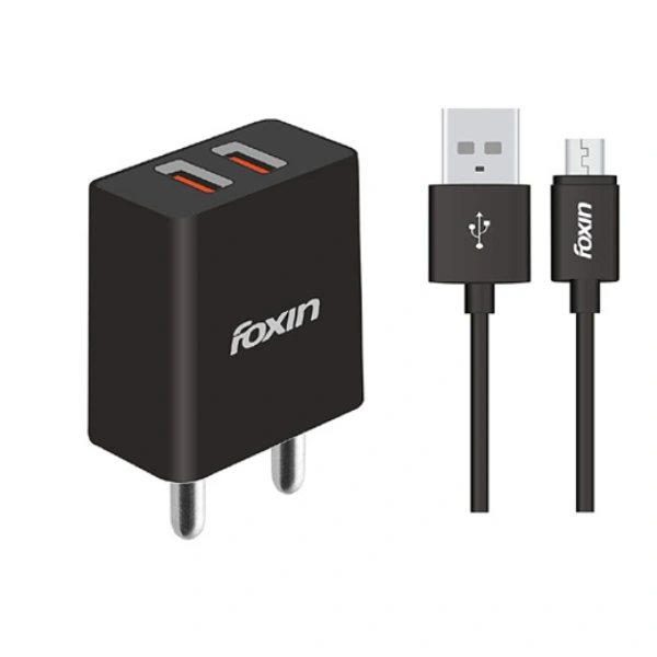 Foxin 2.4 Amp Dual Port USB Smart Adapter with 2 Micro and Type-C Input FPA-226
