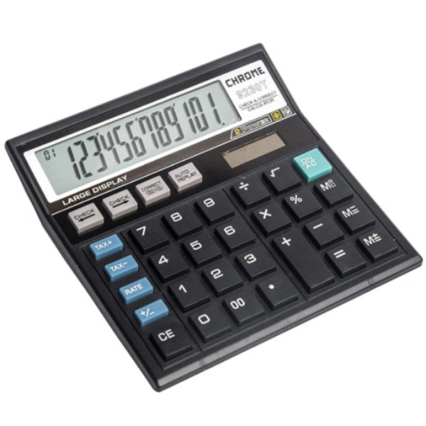 Chrome 9230T- Box Check & Correct Basic Calculator 12 Digit with Tax Keys (Black)
