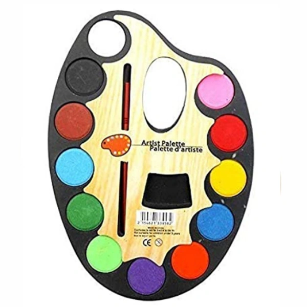 Kids Large Palette Water Color Set 12 Color + Artist Paint Brush