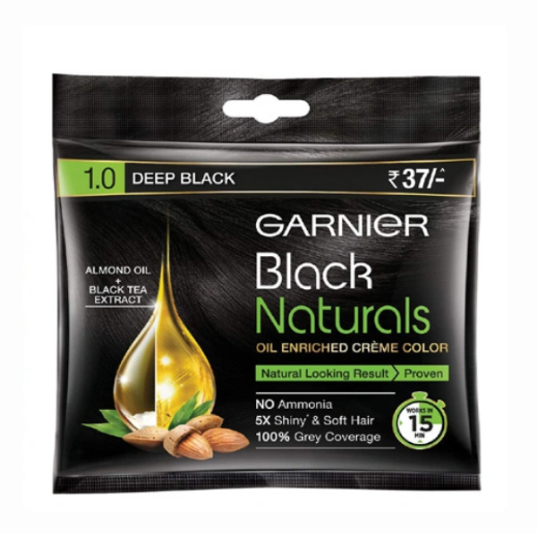 Garnier Black Naturals Oil Enriched Cream Hair Colour 2.0 Original Black (20g+20 ml) 