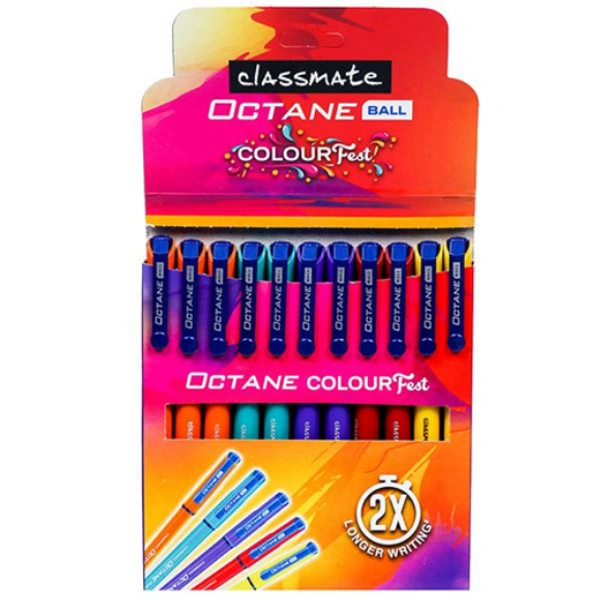 Classmate Octane Colour Fest Blue Ball Pen (Free 1 Pen) Pack Of 10 