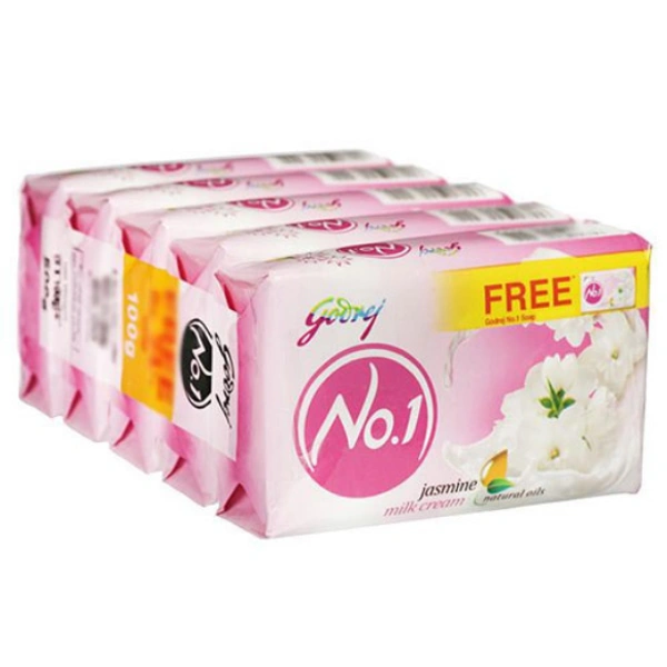 Godrej No.1 Jasmine And Milk Cream Soap (Buy 4 Get 1 Free) 5 x 100 g