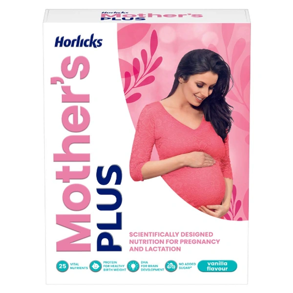 Horlicks Mother's Plus, Health Drink for Pregnancy & Lactation, Protein for Healthy Birth Weight, No Added Sugar, Vanilla Flavour, Refill, 500g
