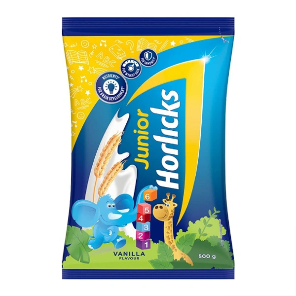 Junior Horlicks, Health & Nutrition Drink for 1-6y Vanilla Flavour, Pouch, 500 g