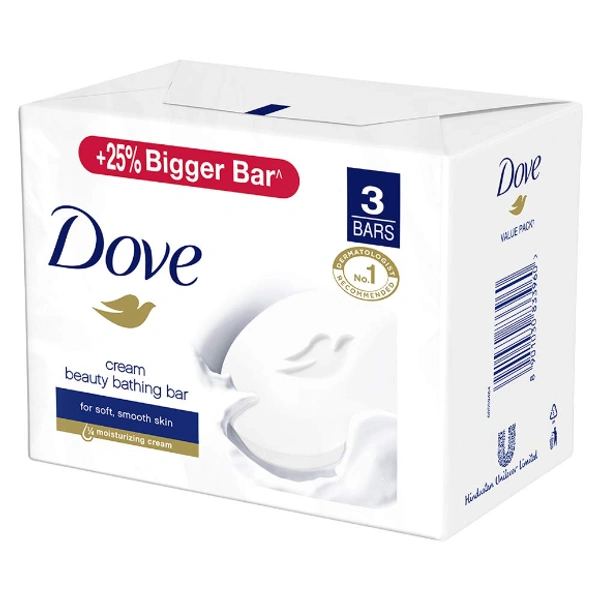 Dove Cream Beauty Bar - Soft, Smooth, Moisturised Skin, 3x125 g