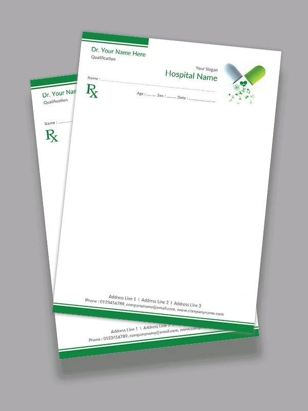 Dr. Prescription Pad, Pack of 1000 Pc.  - Print on JK Excel Bond Paper 100 Gsm, A4 with Binding,, 10 Packet - 100 pc in each Packet with Binding