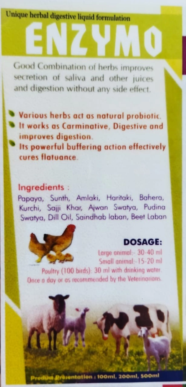 ENZYMO (Digestive herbal enzyme,Natural probiotics, loose drooping, FCR Control, apetite stablising),1ltr