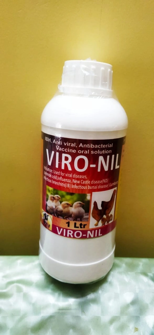 VIRONIL Indication: Used for viral diseases,common cold,Inﬂuenza, New Castle disease(ND),Infectious bronchitis(IB) Infectious bursal disease( Gumboro)) 1ltr