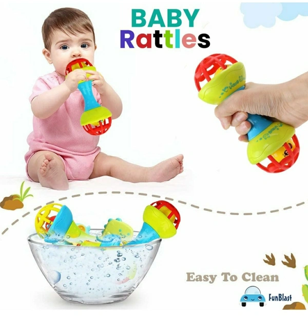 FunBlast Plastic Dumbbell Rattle Toy For Toddler, Soft Rattles Teether Toys For Babies Toy, New Born Baby Toy, Sound Toys For Kids, Toys For 2 3 4 5 Year Old Kids (Multicolor; Pack Of 1)