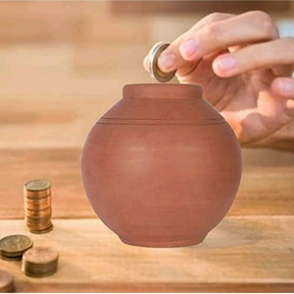 உண்டியல் (மண்) / Earthen Clay Coin Saving Pot/Coin Bank /Piggy Bank / Medium / Store 200-300 Coins - Medium / 1L