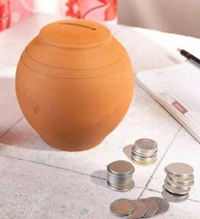 உண்டியல் (மண்) / Earthen Clay Coin Saving Pot/Coin Bank /Piggy Bank / Medium / Store 200-300 Coins - Medium / 1L