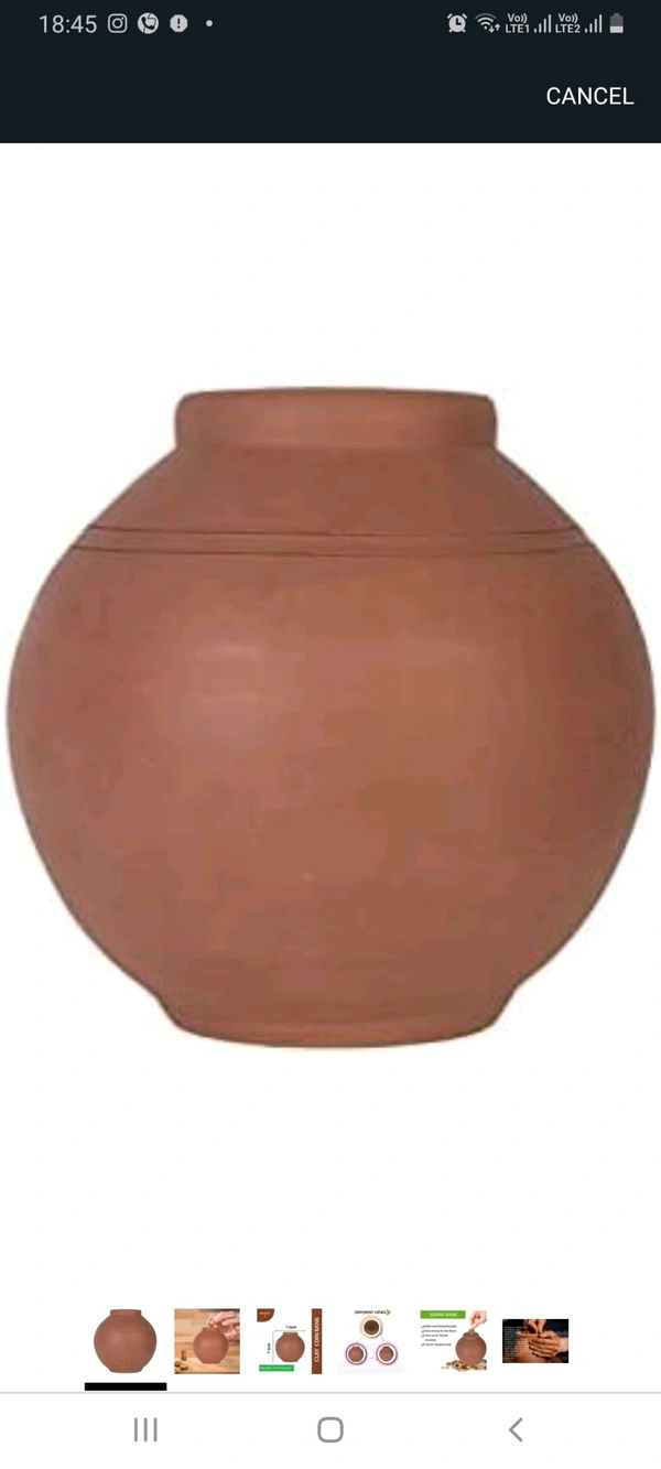 உண்டியல் (மண்) / Earthen Clay Coin Saving Pot/Coin Bank /Piggy Bank / Medium / Store 300-500 Coins - Large / 2L