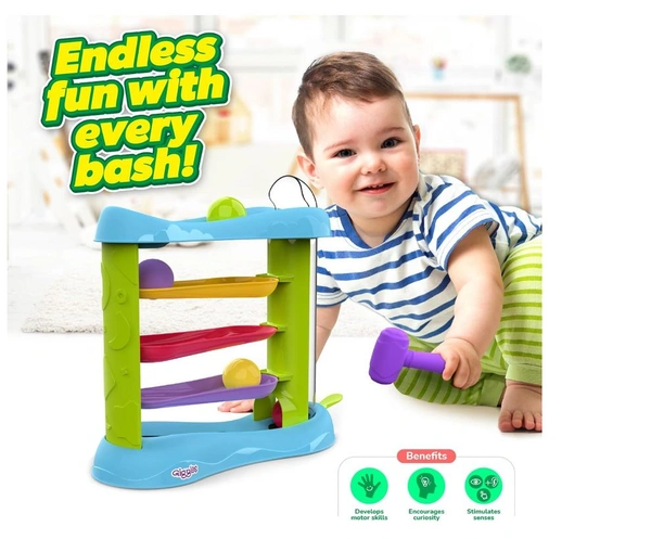 Funskool Giggles Bash & Pop Slide Tower - Hammer Toy with 4 Colorful Balls | Motor Skills Activity Toy for Toddlers 18+ Months Delivery Time: 2-3 Days