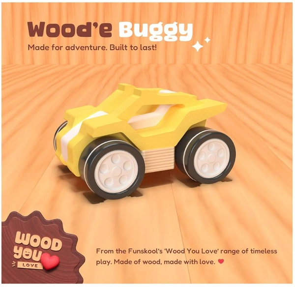 Giggles Funskool Wood'e Buggy - Premium Wooden Toy Car for Kids 18+ Months | Eco-Friendly & Safe Delivery Time: 2-3Days