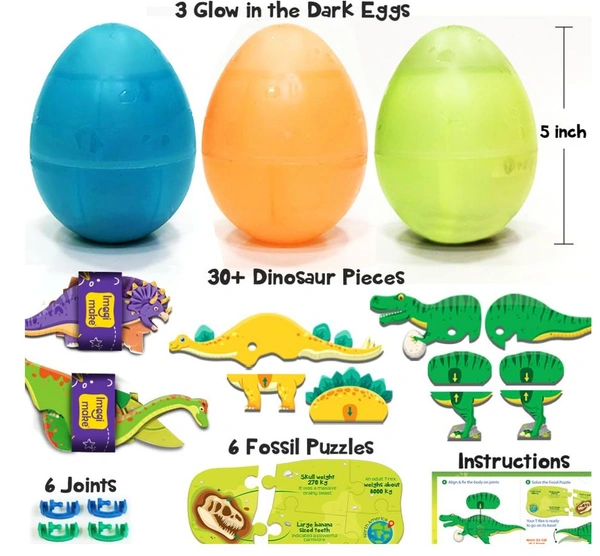 Imagimake Mapology Glow In The Dark Dinos & Egg - Set of 3 Eggs | 3D Dinosaur Puzzle for Kids 5-9 Years Delivery Time: 2-3Days