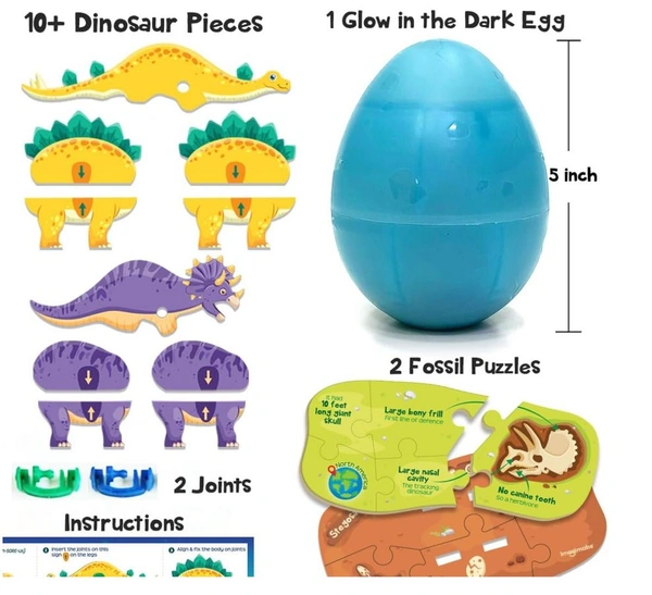Imagimake Mapology Glow in The Dark Dinos & Egg - 3D Dinosaur Puzzle for Kids 5+ Years | Build & Play Delivery Time: 2-3Days