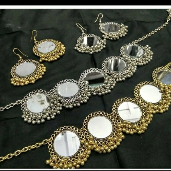 Glass Work Neckpeice With Earing