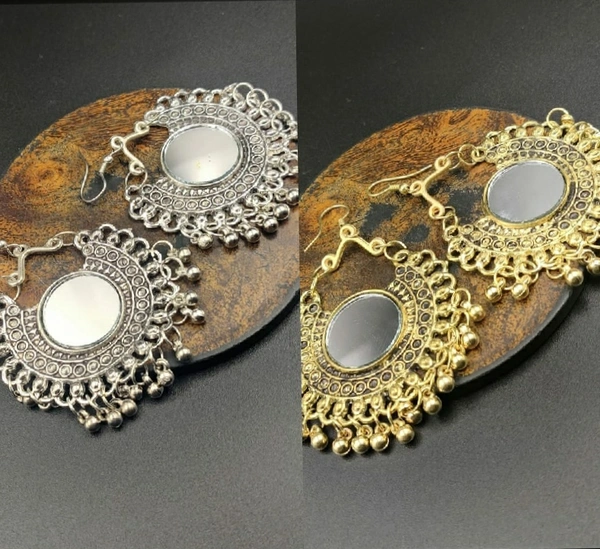Glass Work Silver Golden Earing